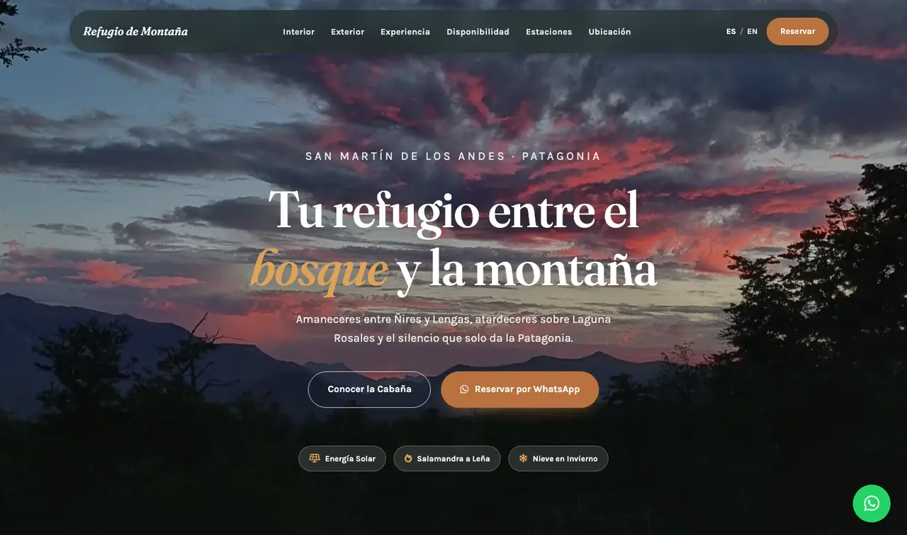 Captura del sitio de Refugio de Montaña, cabaña en San Martín de los Andes