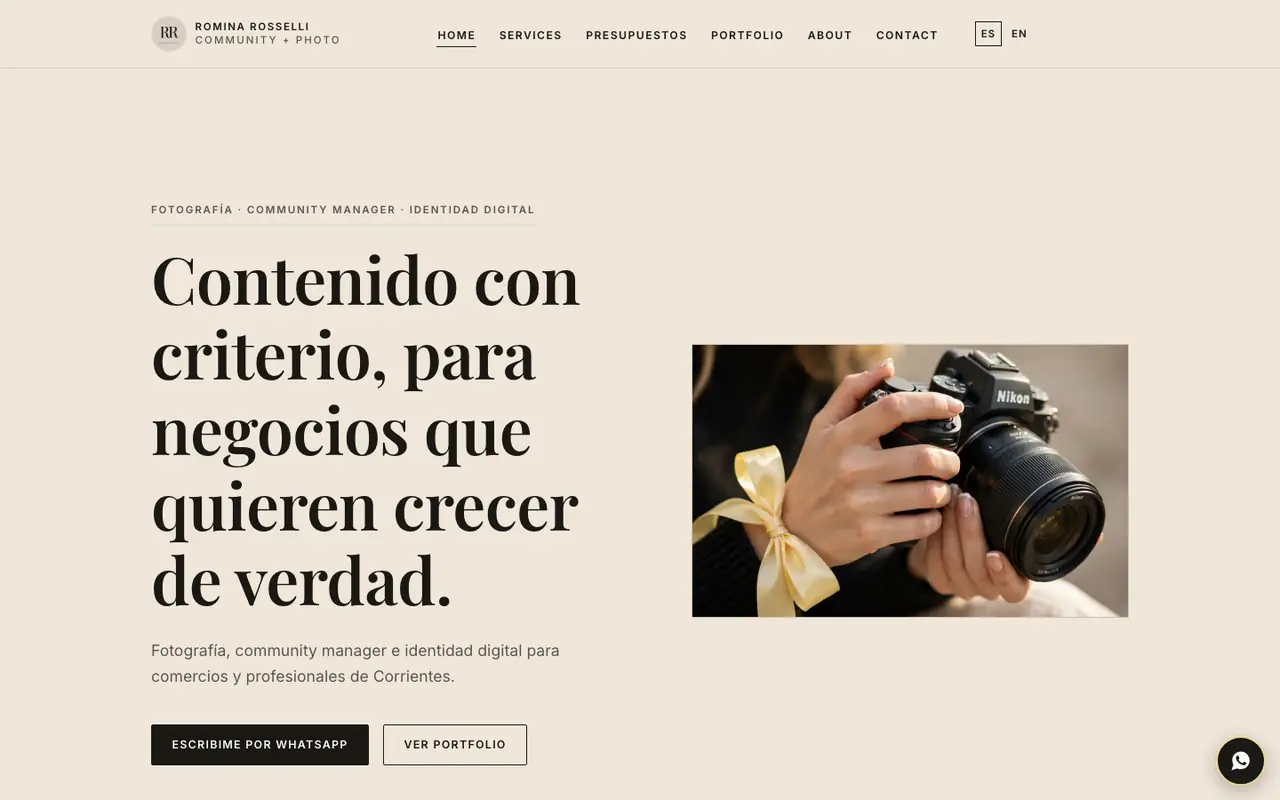 Captura del sitio de Romina Rosselli, fotografía y community management